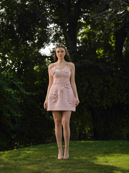 ZENYA- A short corset  dress with fabric flower detailing