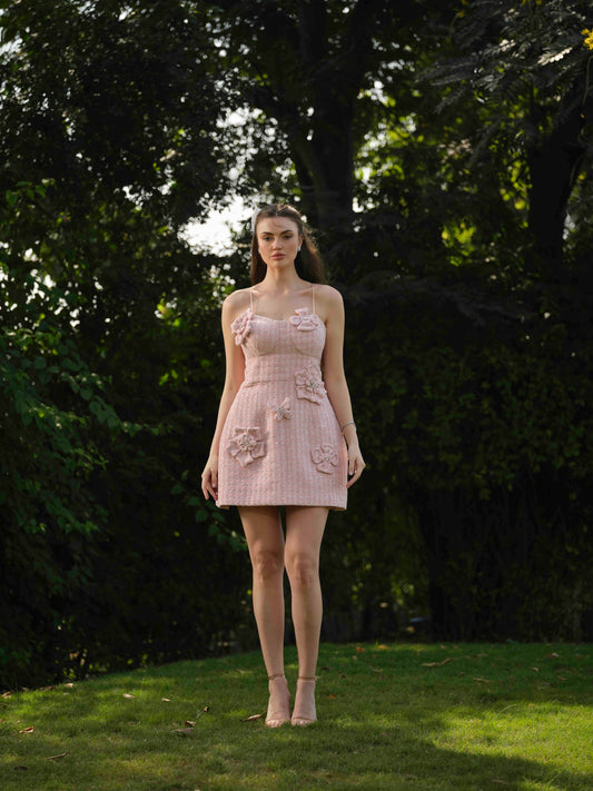 ZENYA- A short corset  dress with fabric flower detailing