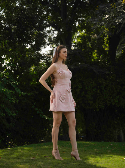 ZENYA- A short corset  dress with fabric flower detailing