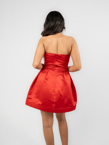 Vermilion - red mini dress with  white stone work