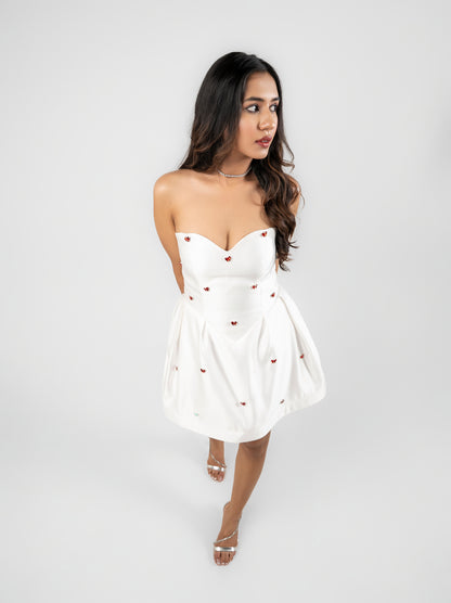 Azure mini  dress with red stone  detailing