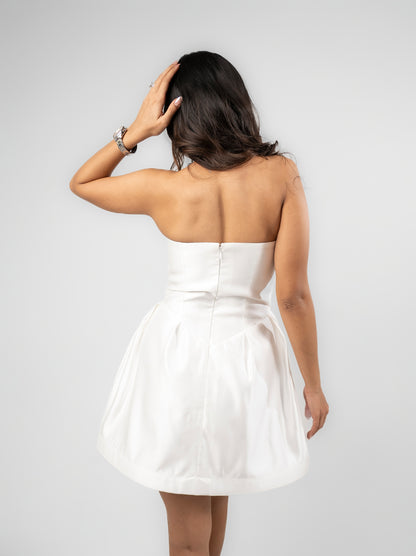 Azure mini  dress with red stone  detailing