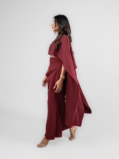 Reine - Flared sleeves top with flared flap  pant with satin detailing