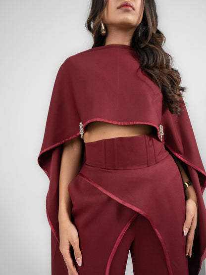 Reine - Flared sleeves top with flared flap  pant with satin detailing