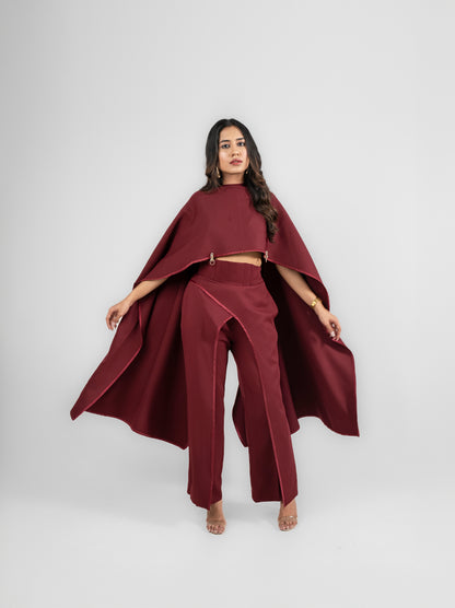 Reine - Flared sleeves top with flared flap  pant with satin detailing