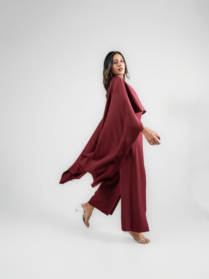 Reine - Flared sleeves top with flared flap  pant with satin detailing