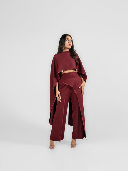 Reine - Flared sleeves top with flared flap  pant with satin detailing