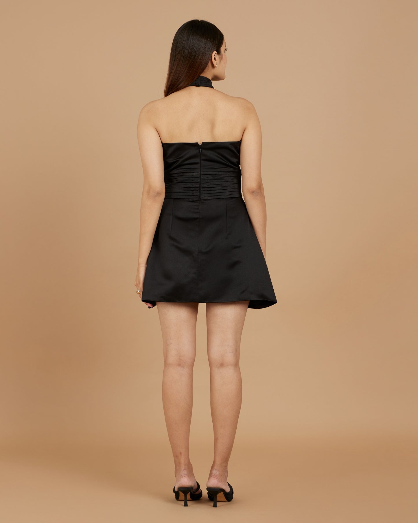 Elara - Black mini halter neck dress