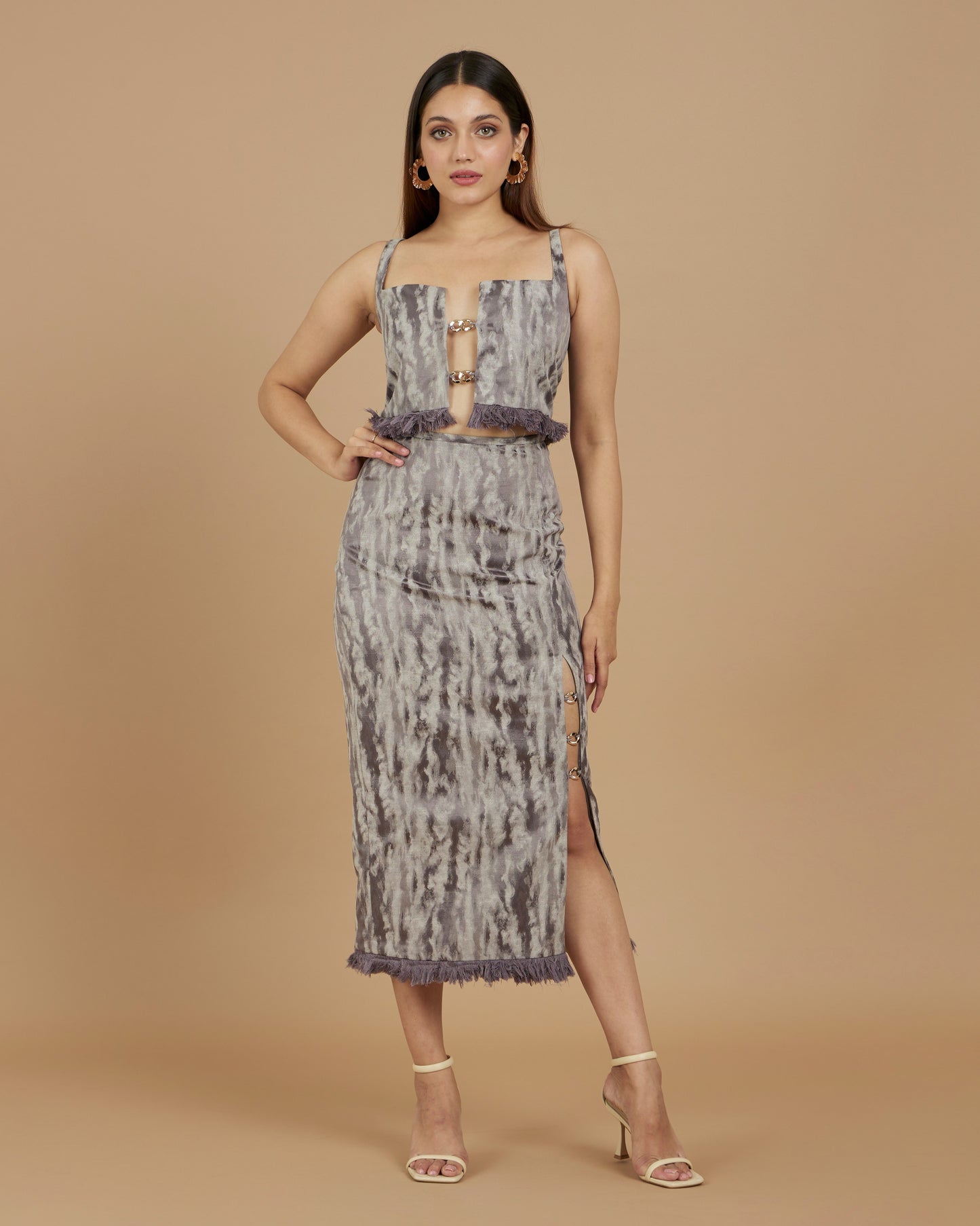 Pandora -Grey jacquard co-ord set with metal detailing