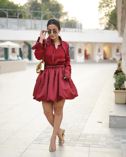 Kulveer Malhotra in Red shirt and skirt coord