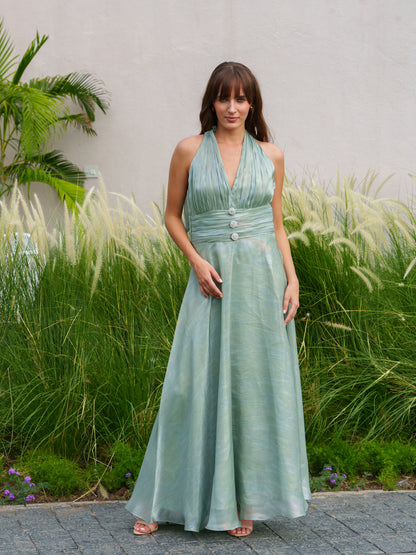 Hazel - Halter neck dress with pearl button detailing