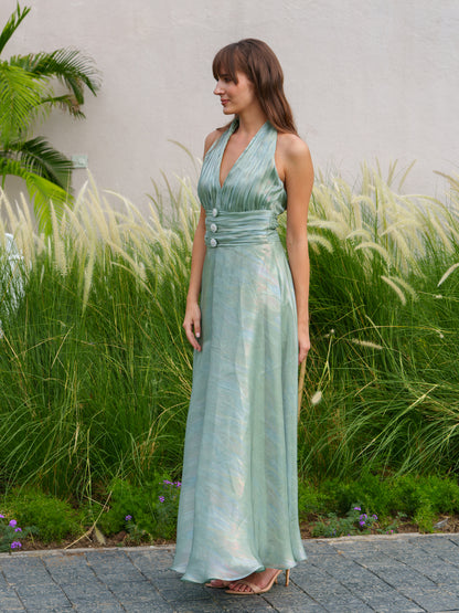 Hazel - Halter neck dress with pearl button detailing