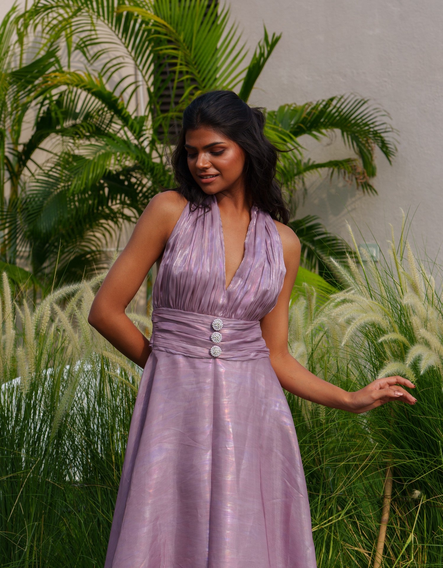 Halter neck purple dress best sale