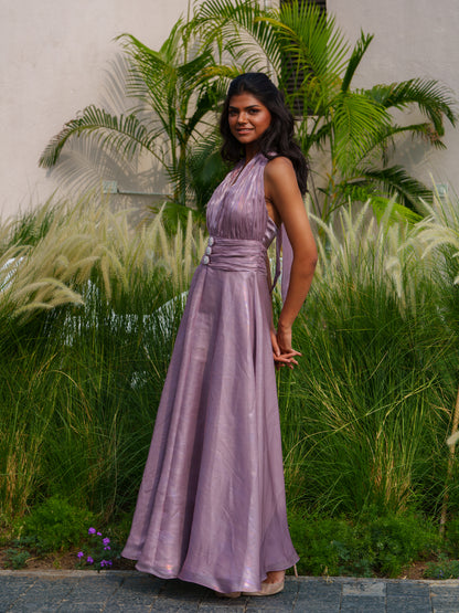 Hailey - Halter neck dress with pearl button detailing