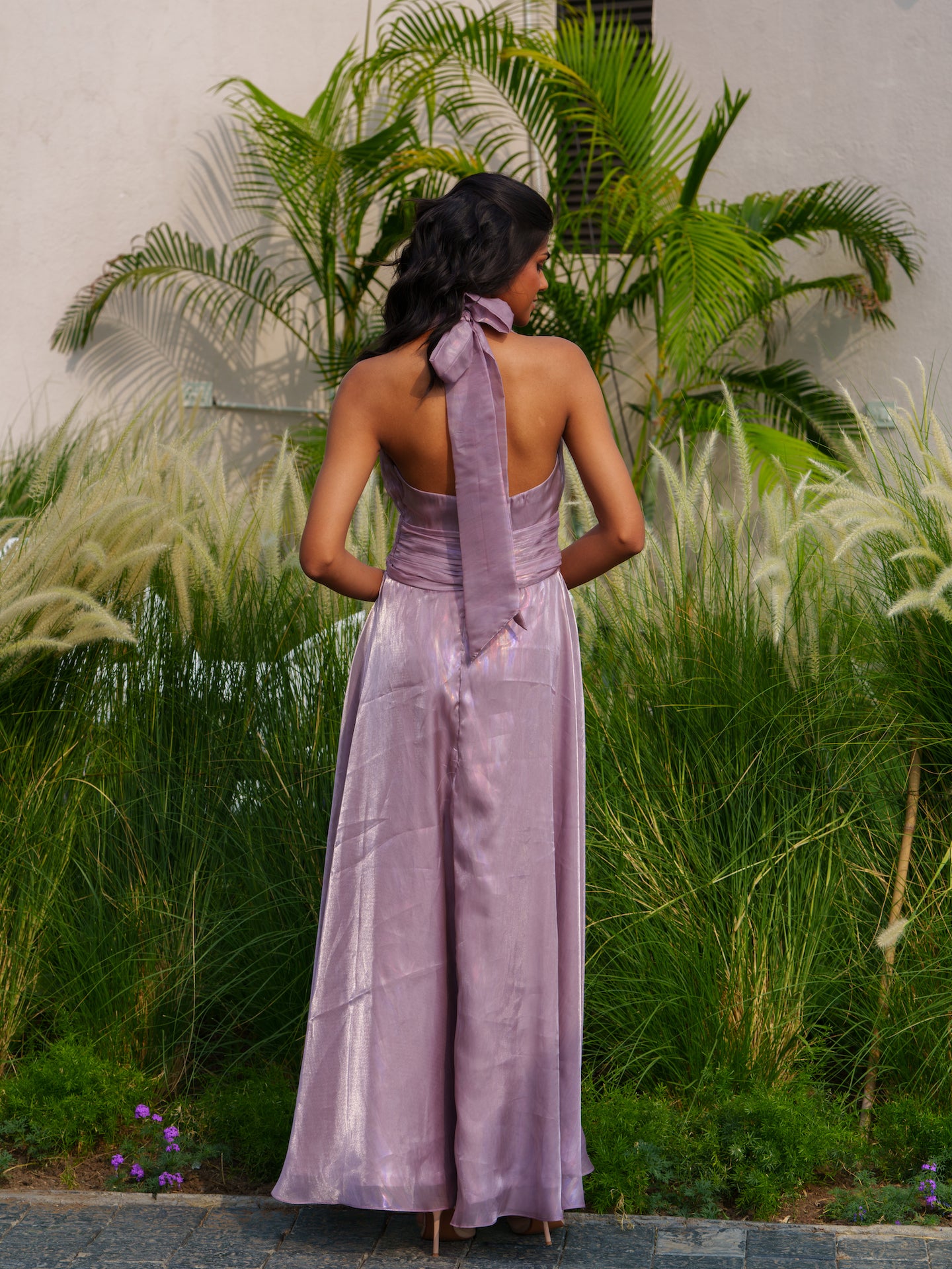 Hailey - Halter neck dress with pearl button detailing