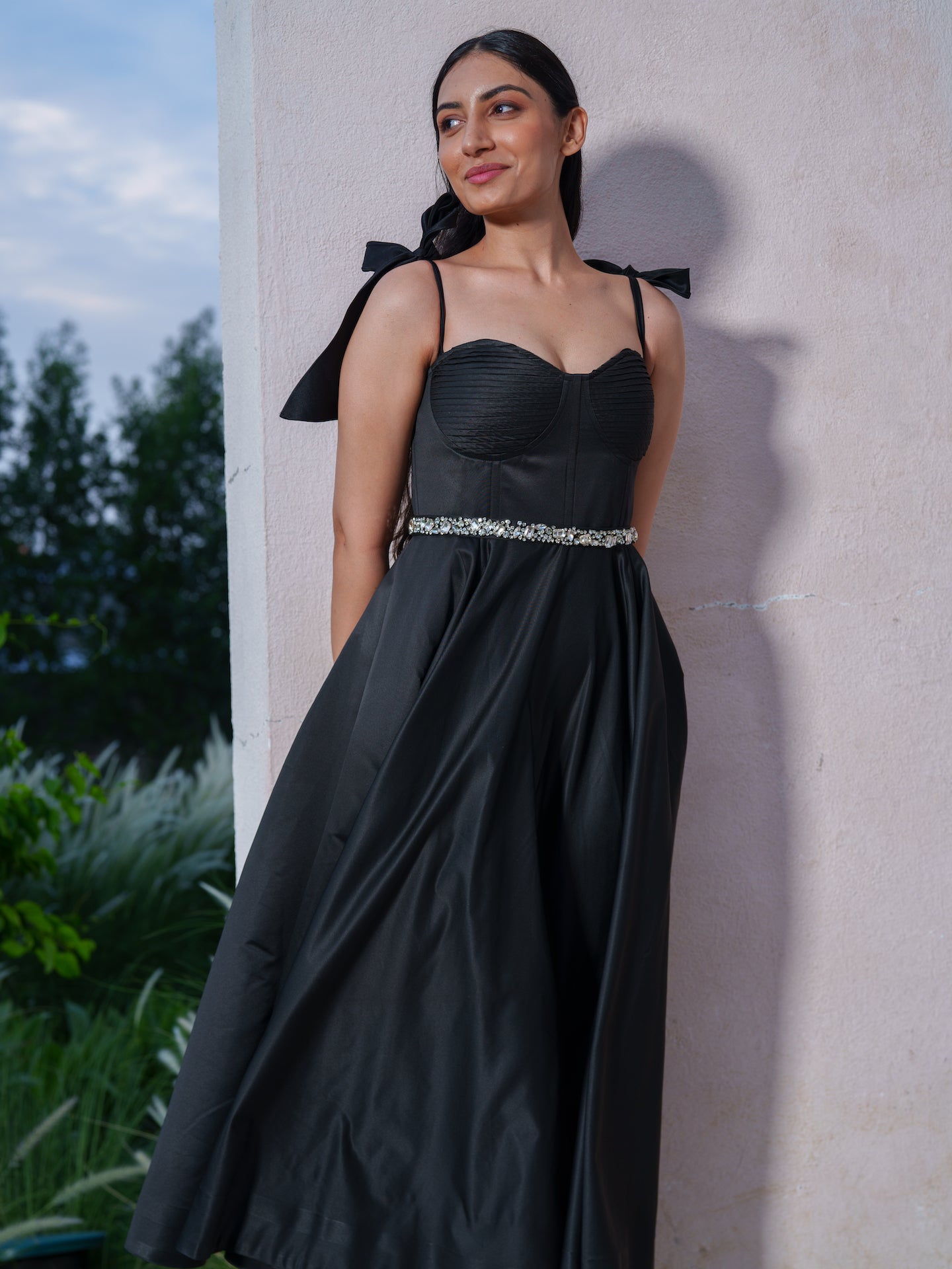 Evanka - Corset dress with crystal embellished waist belt – Ribelle Online