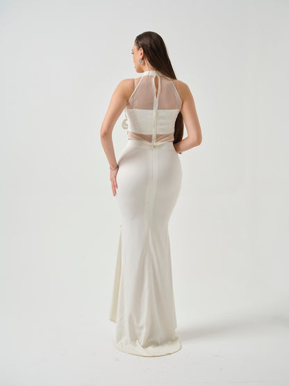 RENAYA -White embroidered top paired with a fish-cut skirt