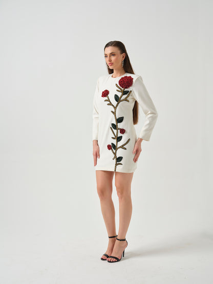BELLE- White short dress with flower detailing