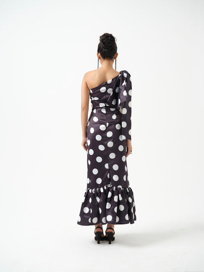 MINTY-Long off shoulder dress with bow detailing