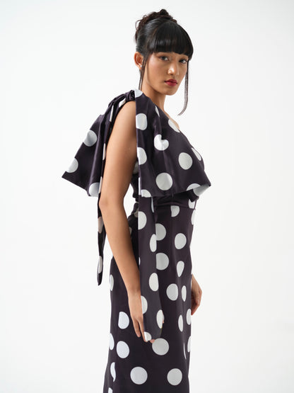 MINTY-Long off shoulder dress with bow detailing