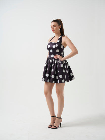 AYLA - A black drop waist  halterneck short  dress.