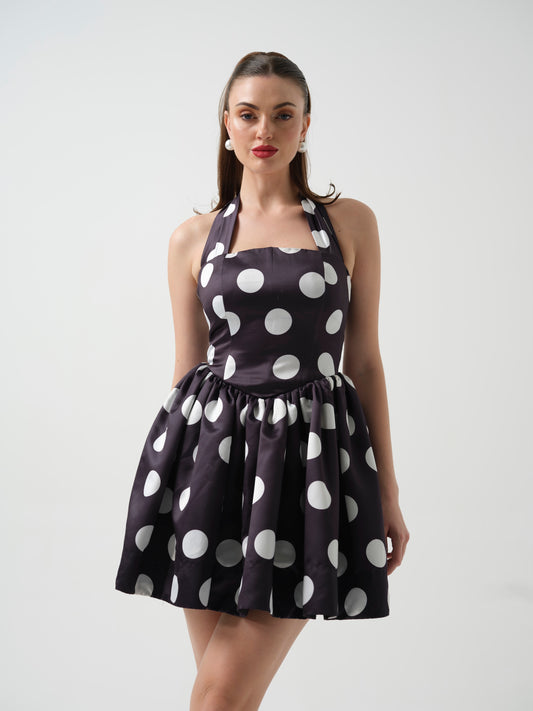 AYLA - A black drop waist  halterneck short  dress.