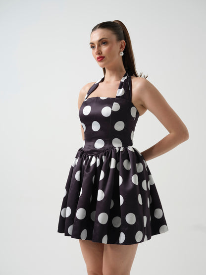 AYLA - A black drop waist  halterneck short  dress.