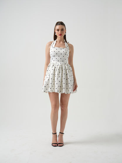 FAY-white drop waist halterneck short dress