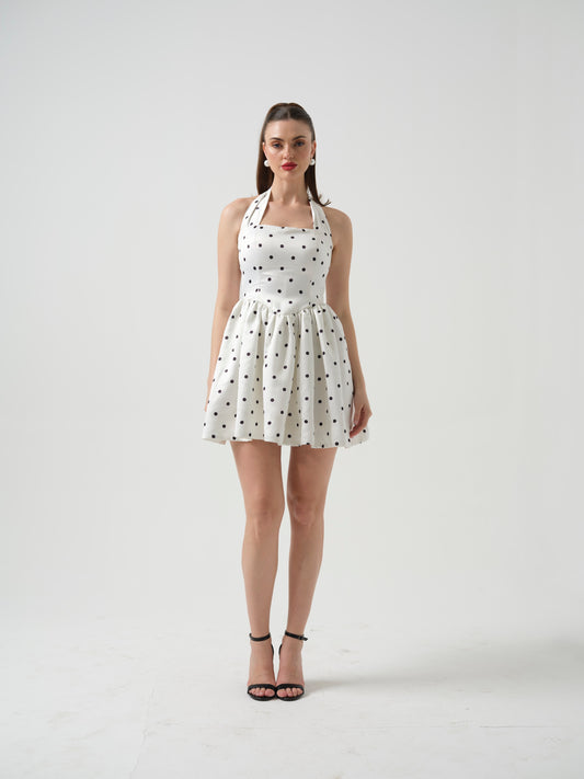 FAY-white drop waist halterneck short dress
