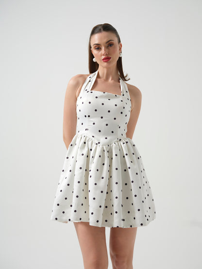 FAY-white drop waist halterneck short dress