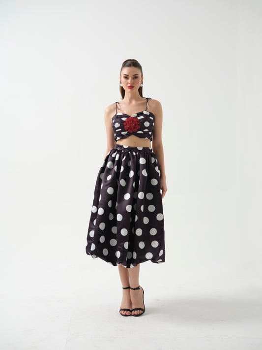 DOLLISH- Black polka dot  c0-ord with flower detailing