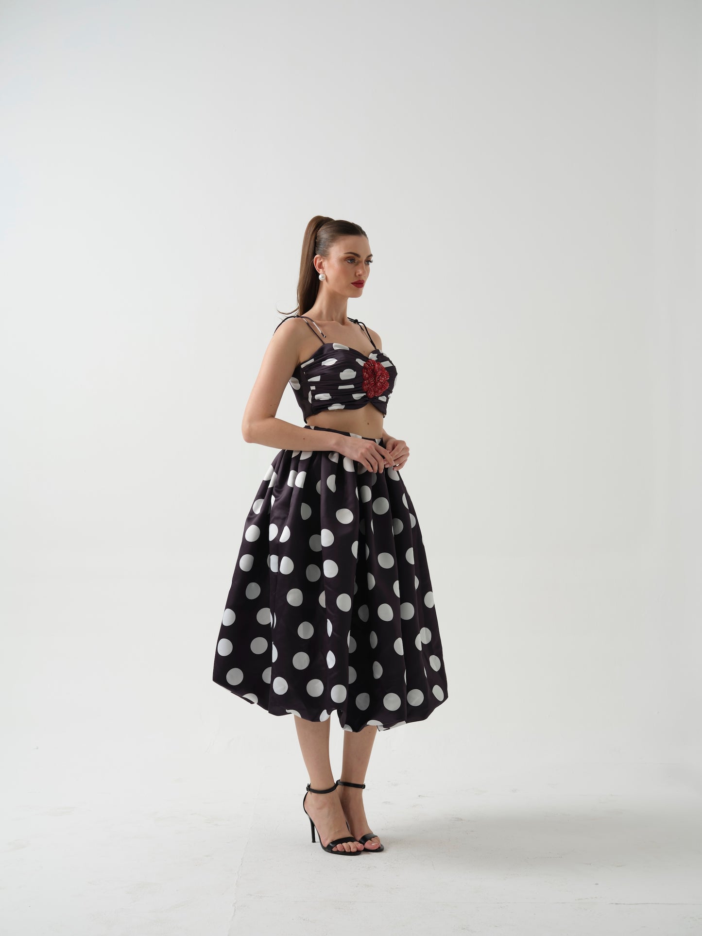 DOLLISH- Black polka dot  c0-ord with flower detailing