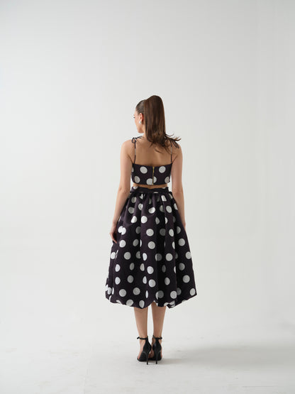 DOLLISH- Black polka dot  c0-ord with flower detailing