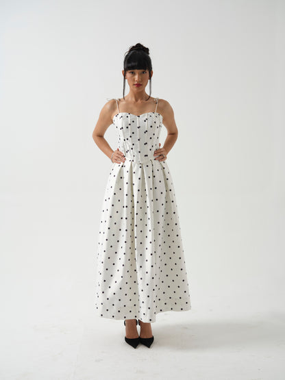 BLOOMIE- corset top paired it with tea length skirt.