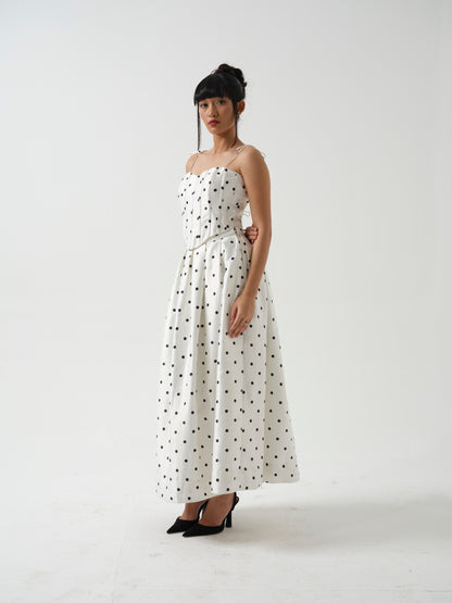 BLOOMIE- corset top paired it with tea length skirt.