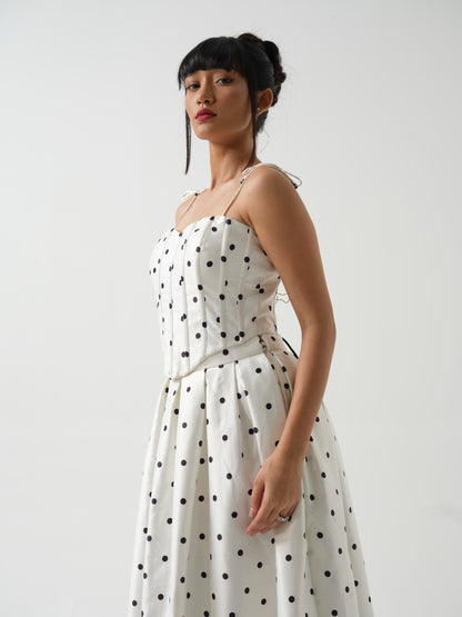 BLOOMIE- corset top paired it with tea length skirt.