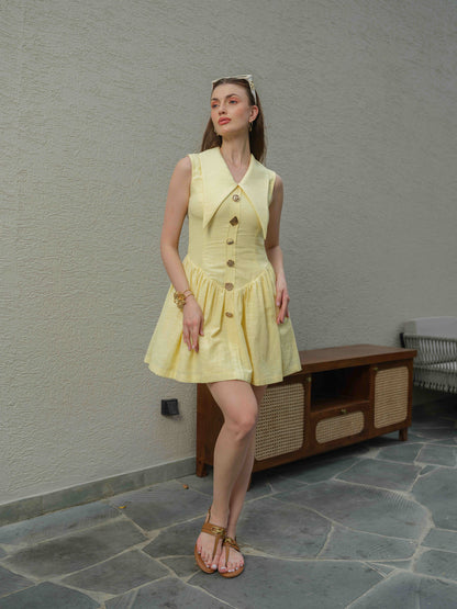 ZING - Drop waist mini dress with button detailing