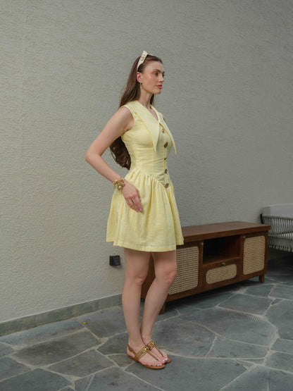 ZING - Drop waist mini dress with button detailing