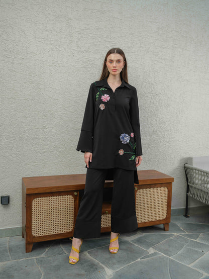 KYLIE – A co-ord tunic with an up-and-down style top featuring 3D embroidery