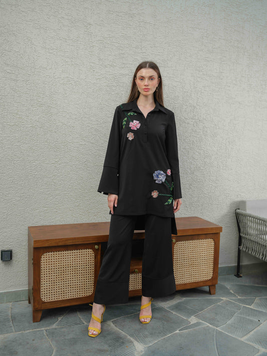 KYLIE – A co-ord tunic with an up-and-down style top featuring 3D embroidery