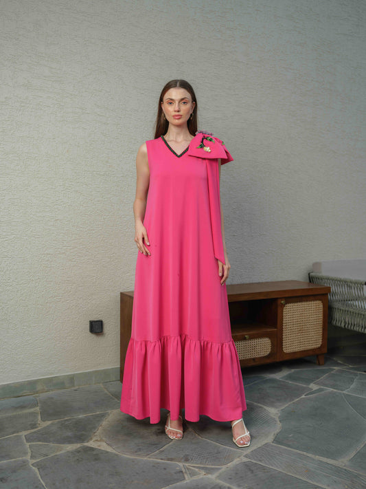 CUBA – Hot pink  dress featuring bow detailing on the shoulder