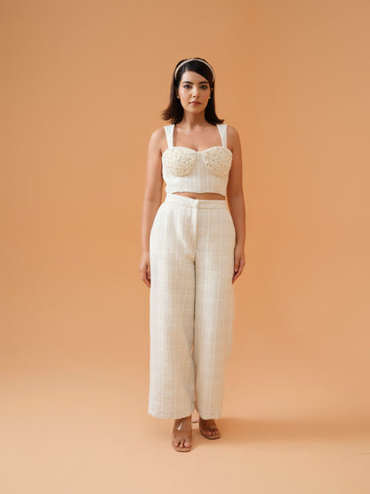 Aria co-ord with embellished corset top and ivory pants