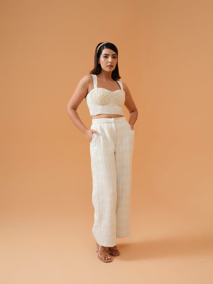 Aria co-ord with embellished corset top and ivory pants