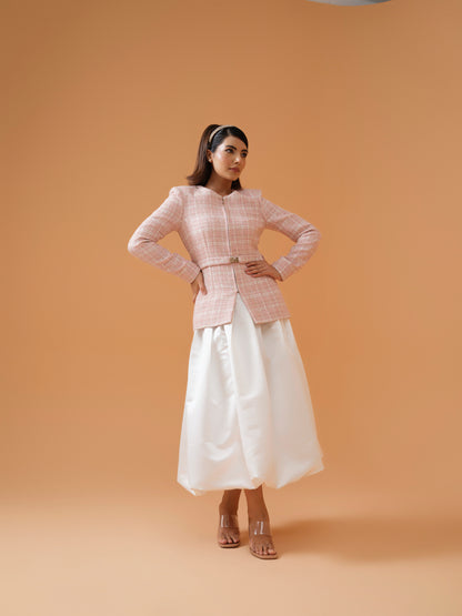 Nora co-ord set with belted jacket and balloon skirt