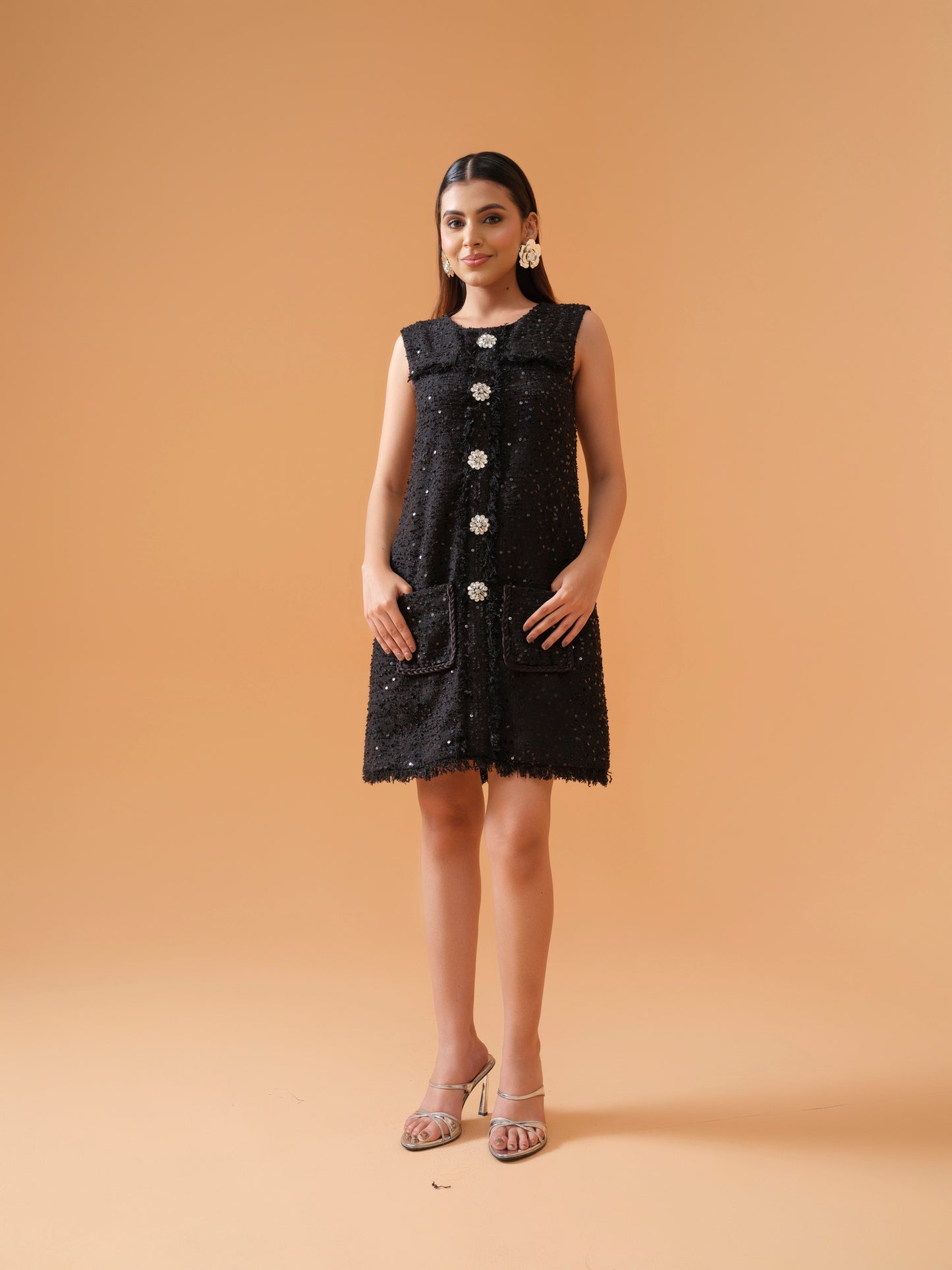 Odette dress with embellished button detailing