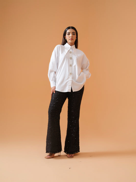 Ember - white  shirt with embellished button and enhanced collars