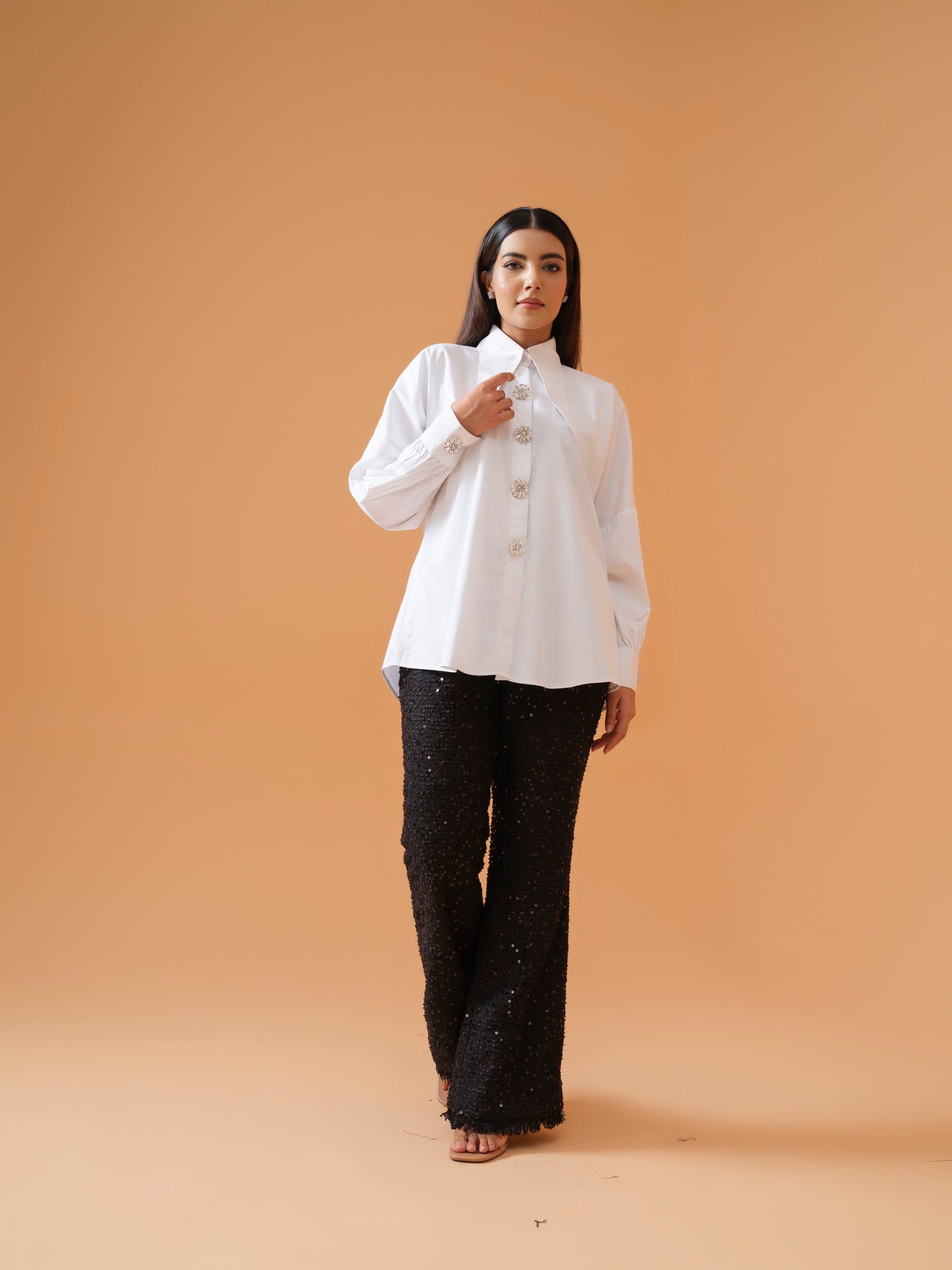 Ember - white  shirt with embellished button and enhanced collars