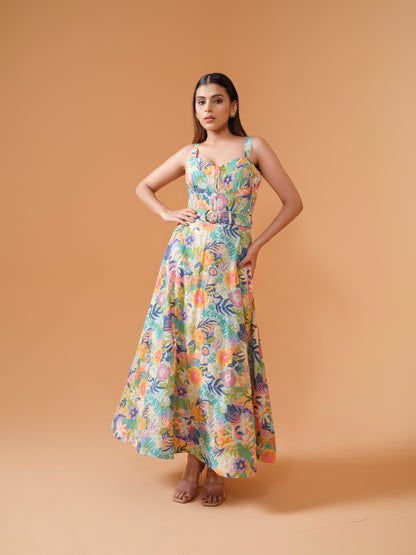 Sia - long  floral maxi corset dress