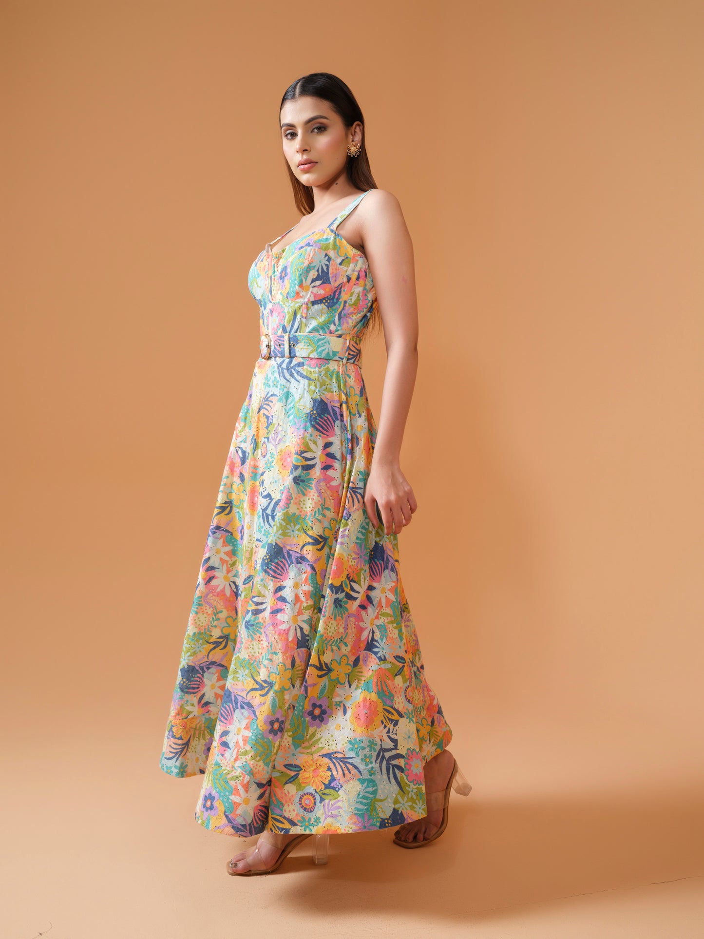 Sia - long  floral maxi corset dress