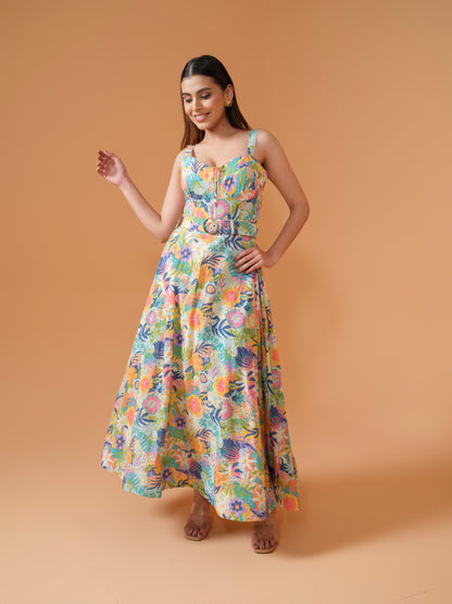 Sia - long  floral maxi corset dress